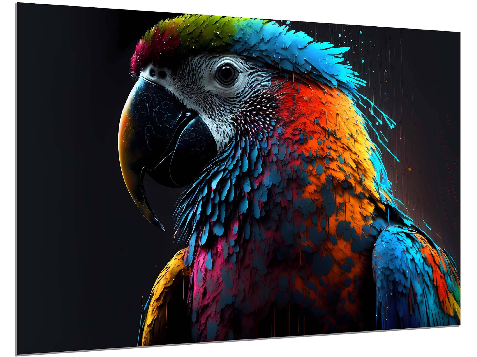 Wandbild Papagei Ara Bunt Abstrakt - Alu Dibond - inkl. Wandhalterung - Premium FineArt Print matt